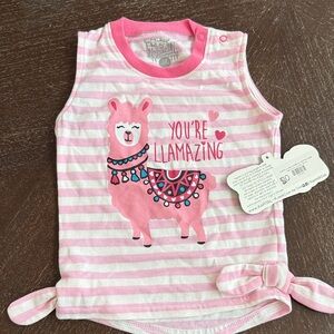 Llama Print Pink Striped Tank Top